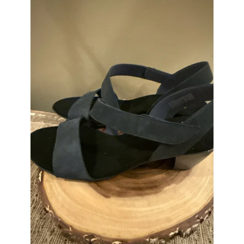 Munro Lucia Sandals Blue Nubuck Straps Low Cone Heels Women Comfort Size 11M